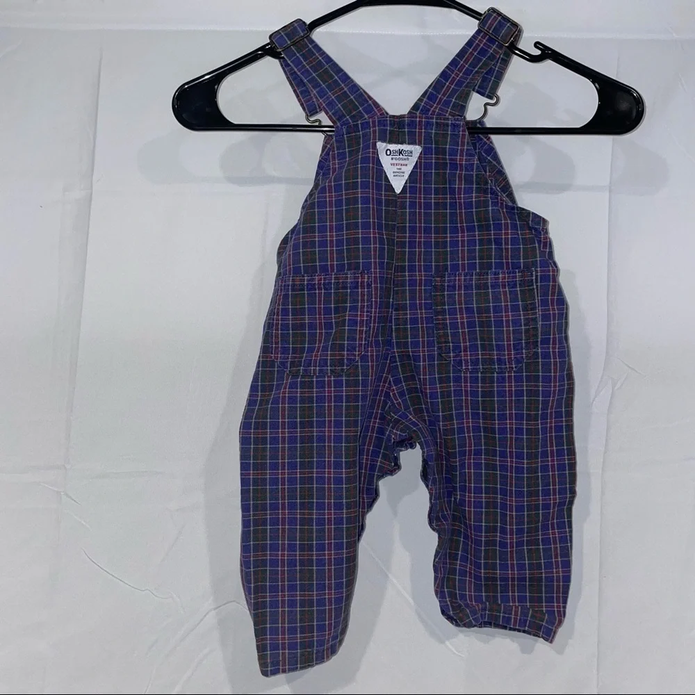 OshKosh B'Gosh Plaid Overall Vestbak Full Length Adjustable Straps Snap Closure
